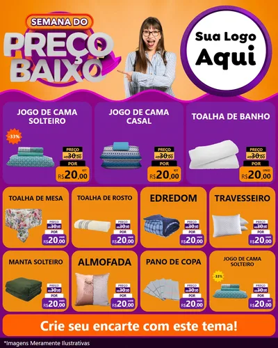 Modelo de Rede Social para Feed Instagram com o tema Semana do Preço Baixo para Cama, Mesa e Banho