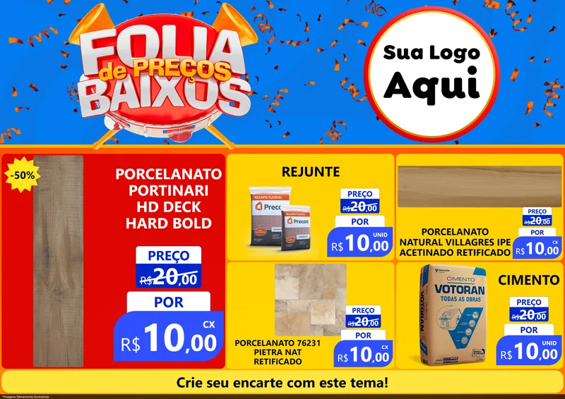 Modelo de Encarte para Encarte A4 Horizontal com o tema Folia de Preços Baixos para Pisos e revestimentos