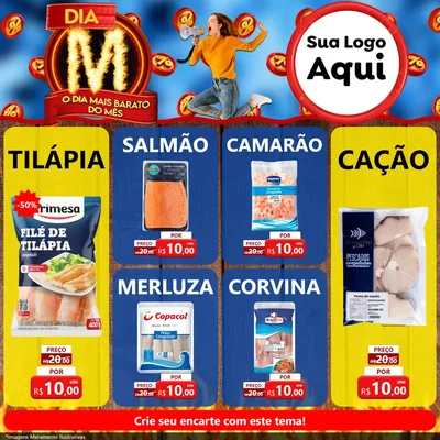 Modelo de Rede Social para Feed Facebook com o tema Dia M - O Dia Mais Barato Do Mês para Peixaria