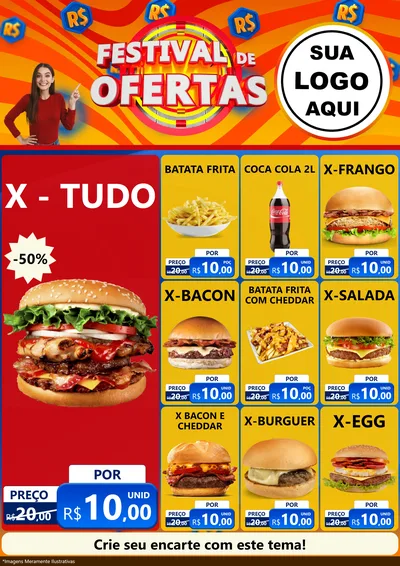 Modelo de Encarte para Encarte A4 Vertical com o tema Festival de Ofertas para Hamburgueria