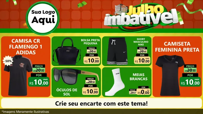 Modelo de TV para TV Horizontal com o tema Julho Imbatível para Roupas e acessórios