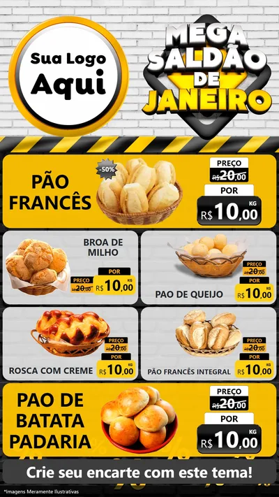 Modelo de TV para TV Vertical com o tema Mega Saldão de Janeiro para Padaria
