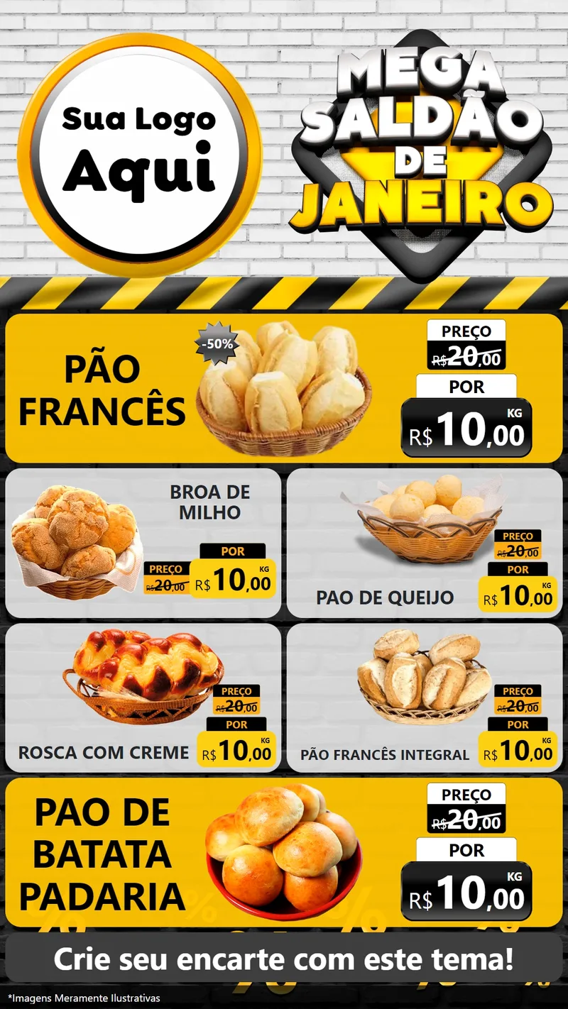 Modelo de TV para TV Vertical com o tema Mega Saldão de Janeiro para Padaria