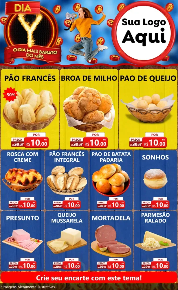 Modelo de Encarte para Encarte Grande com o tema Dia Y - O Dia Mais Barato Do Mês para Padaria
