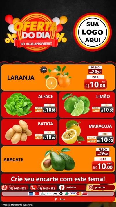 Modelo de TV para TV Vertical com o tema Oferta do Dia - Só hoje, Aproveite! para Hortifrúti