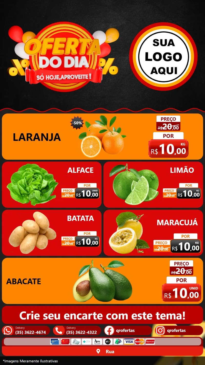 Modelo de TV para TV Vertical com o tema Oferta do Dia - Só hoje, Aproveite! para Hortifrúti