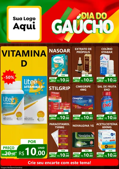 Modelo de Encarte para Encarte A4 Vertical com o tema Dia do Gaúcho para Farmácia