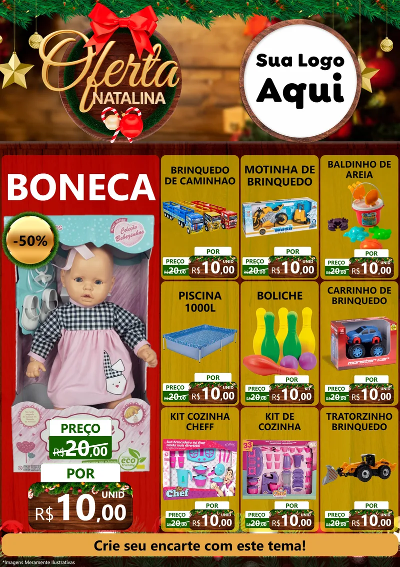 Modelo de Encarte para Encarte A4 Vertical com o tema Ofertas Natalina para Brinquedos