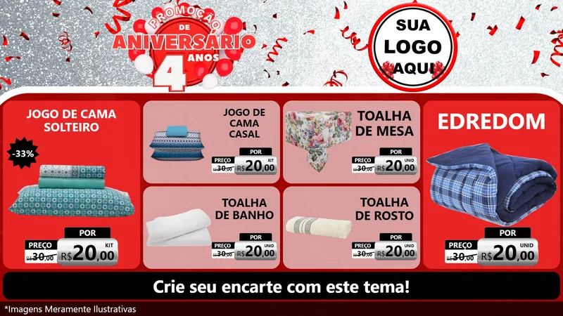 Modelo de TV para TV Horizontal com o tema Promoção de Aniversário - 4 Anos para Cama, Mesa e Banho
