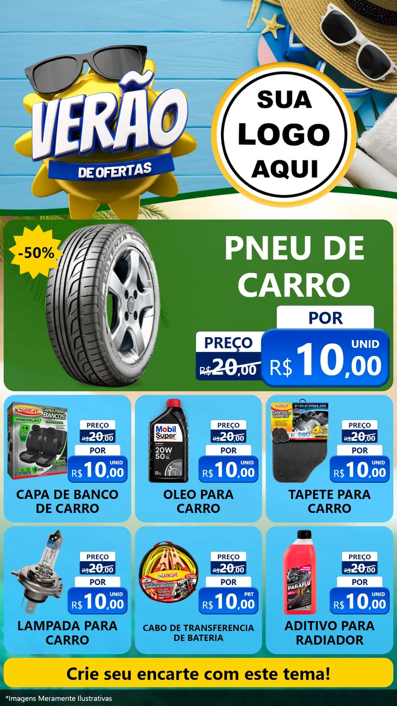 Modelo de Rede Social para Stories com o tema Verão de Ofertas para Auto peças
