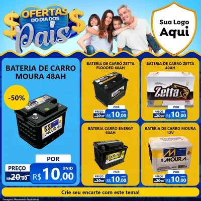 Modelo de Rede Social para Feed Facebook com o tema Ofertas do Dia dos Pais para Baterias Elétricas