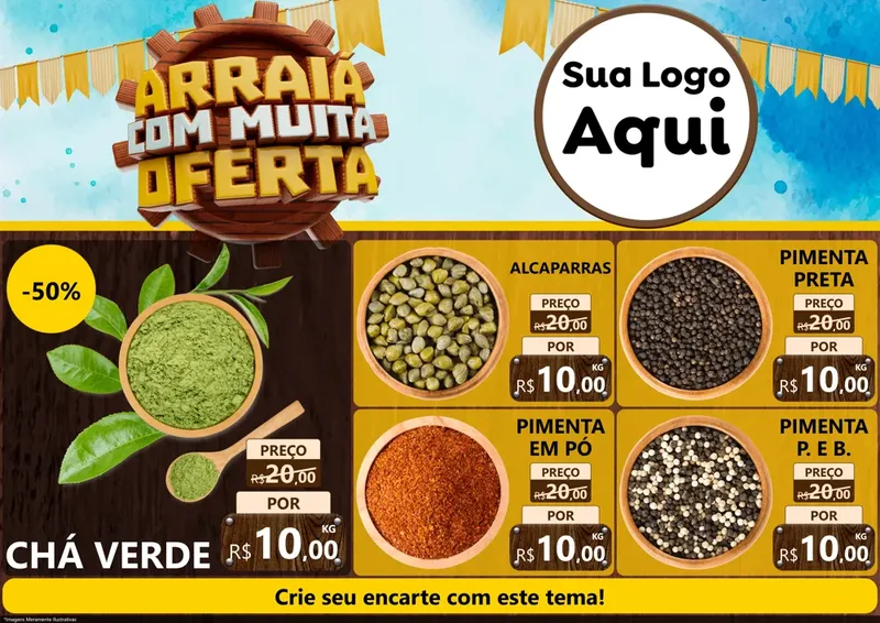 Modelo de Encarte para Encarte A4 Horizontal com o tema Ofertas de São João - Junina para Produtos Naturais