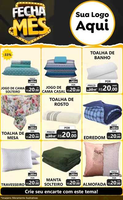 Modelo de Encarte para Encarte Grande com o tema Fecha Mês para Cama, Mesa e Banho