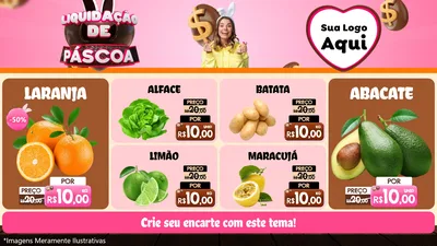 Modelo de TV para TV Horizontal com o tema Liquidação de Páscoa para Hortifrúti