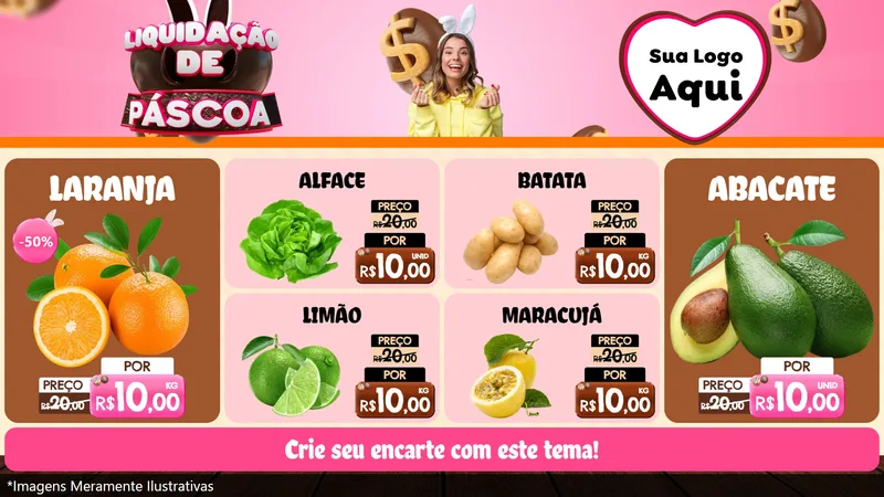 Modelo de TV para TV Horizontal com o tema Liquidação de Páscoa para Hortifrúti