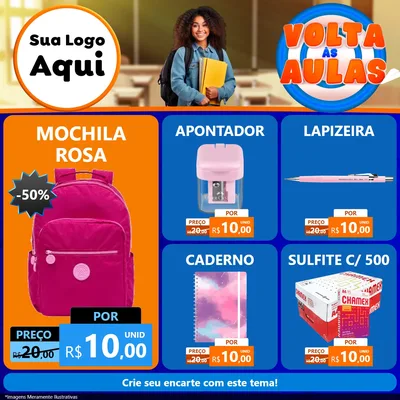 Modelo de Rede Social para Feed Facebook com o tema Volta Às Aulas para Papelaria