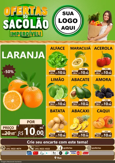 Modelo de Encarte para Encarte A4 Vertical com o tema Ofertas do Sacolão Imperdível! para Hortifrúti