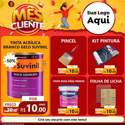 Modelo de Rede Social para Feed Facebook com o tema Mês do Cliente para Tintas e Ferramentas