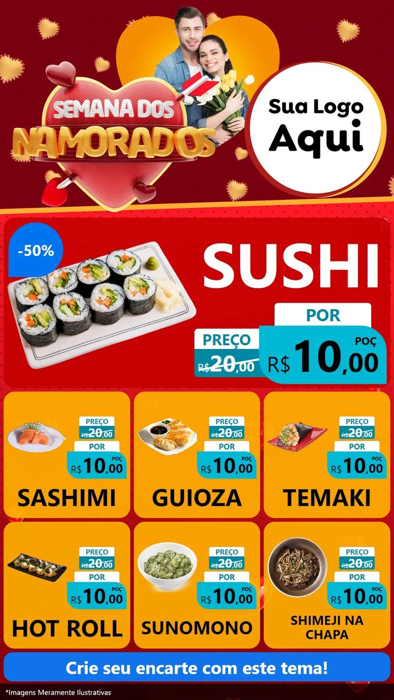 Modelo de Rede Social para Stories com o tema Semana dos Namorados para Comida japonesa