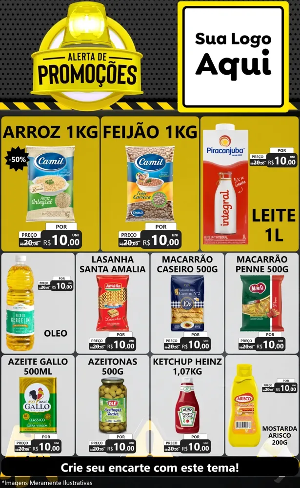 Modelo de Encarte para Encarte Grande com o tema Alerta de Promoções para Supermercado