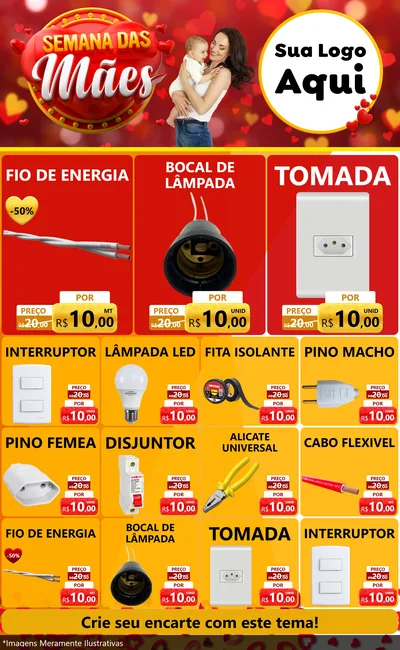Modelo de Encarte para Encarte Grande com o tema Semana das Mães para Materiais Elétricos