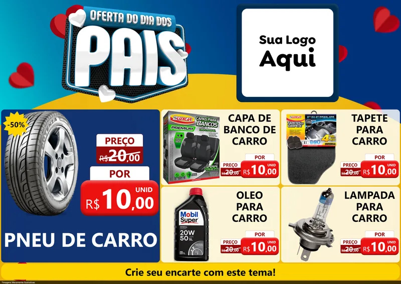 Modelo de Encarte para Encarte A4 Horizontal com o tema Oferta Do Dia Dos Pais para Auto peças