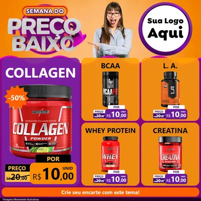 Modelo de Rede Social para Feed Facebook com o tema Semana do Preço Baixo para Suplementos alimentares