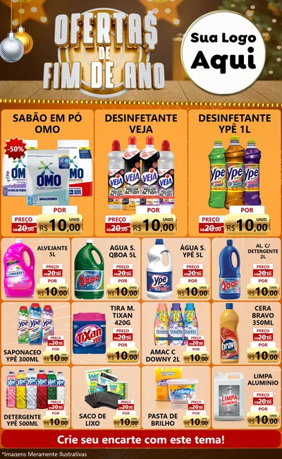 Modelo de Encarte para Encarte Grande com o tema Ofertas de Fim de Ano para Produtos de Limpeza