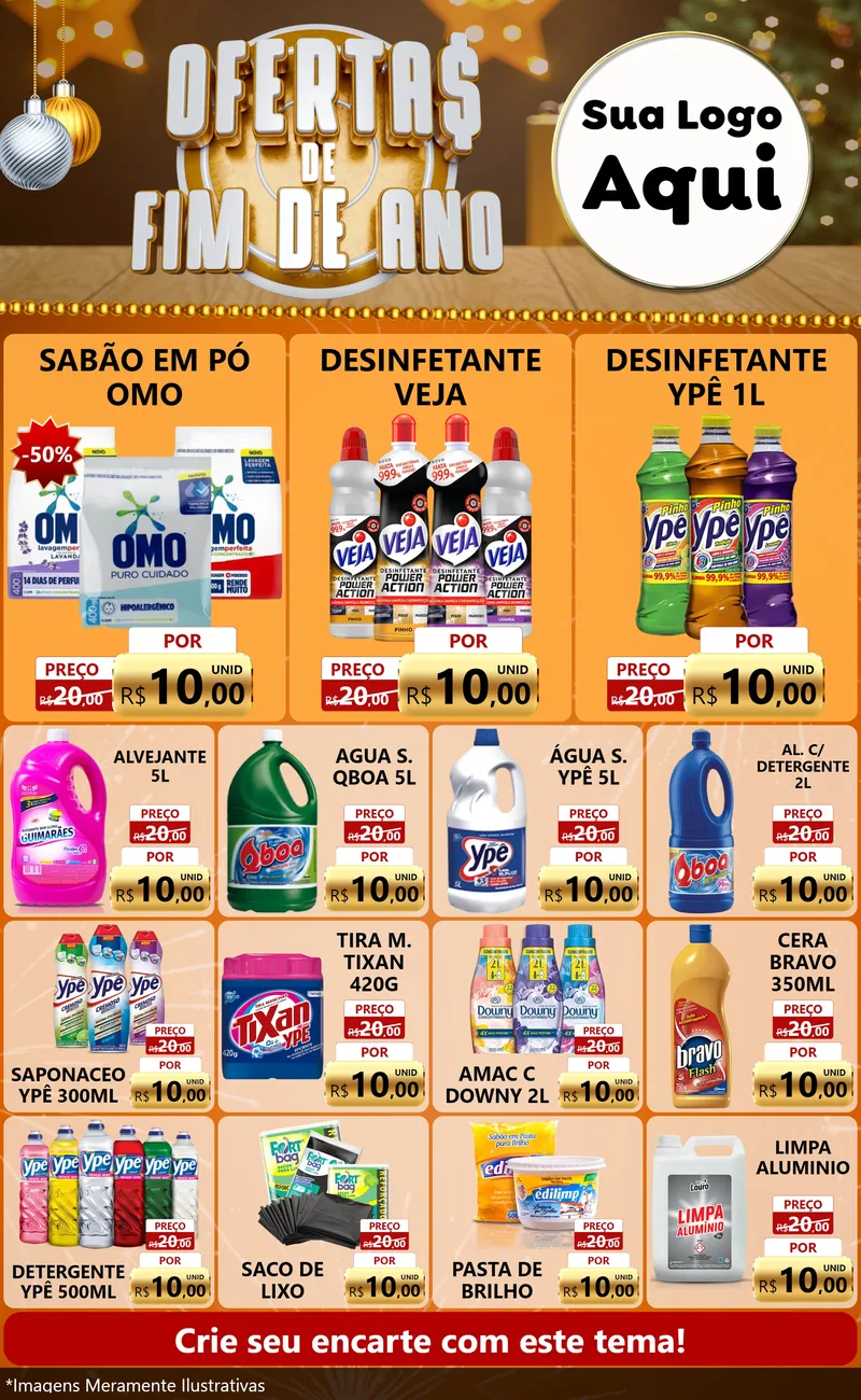 Modelo de Encarte para Encarte Grande com o tema Ofertas de Fim de Ano para Produtos de Limpeza