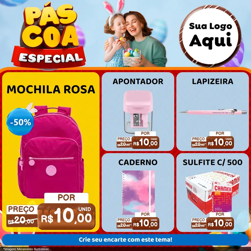 Modelo de Rede Social para Feed Facebook com o tema Páscoa Especial para Papelaria