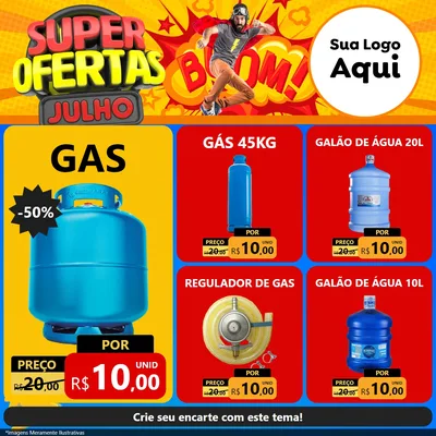 Modelo de Rede Social para Feed Facebook com o tema Super Ofertas Julho para Água e gás