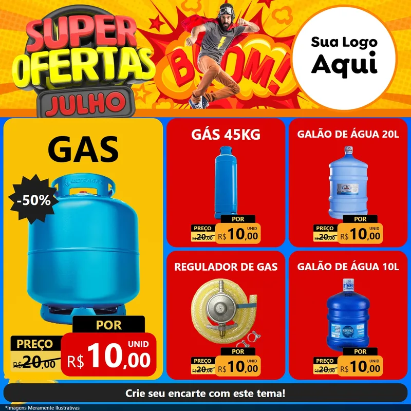 Modelo de Rede Social para Feed Facebook com o tema Super Ofertas Julho para Água e gás