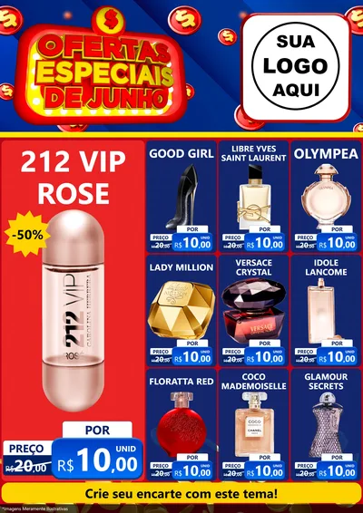 Modelo de Encarte para Encarte A4 Vertical com o tema Ofertas Especiais de Junho para Perfumes