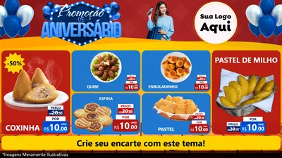 Modelo de TV para TV Horizontal com o tema Promoção de Aniversário para Salgadaria