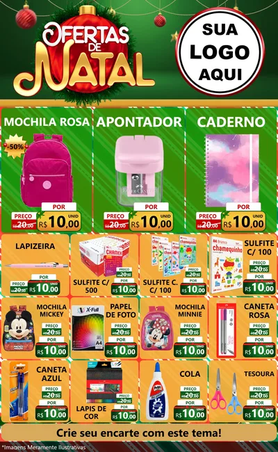 Modelo de Encarte para Encarte Grande com o tema Ofertas de Natal para Papelaria
