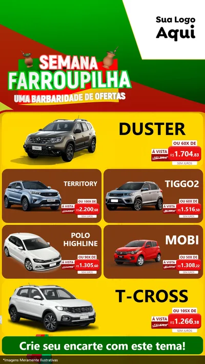 Modelo de TV para TV Vertical com o tema Semana Farroupilha - Uma Barbaridade de Ofertas para Concessionaria de Carros