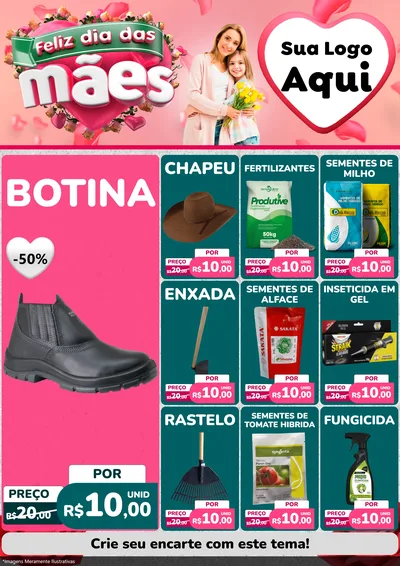 Modelo de Encarte para Encarte A4 Vertical com o tema Feliz Dia das Mães para Agropecuária
