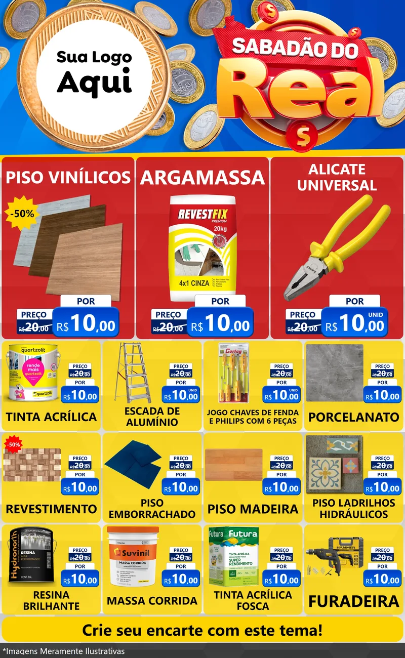 Modelo de Encarte para Encarte Grande com o tema Sabadão do Real para Material para Construção