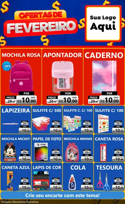 Modelo de Encarte para Encarte Grande com o tema Ofertas de Fevereiro para Papelaria