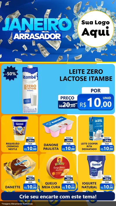 Modelo de Rede Social para Stories com o tema Janeiro Arrasador para Frios e Laticínios