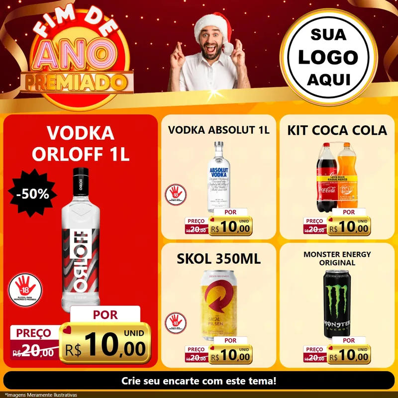 Modelo de Rede Social para Feed Facebook com o tema Fim de Ano Premiado para Distribuidora de bebidas