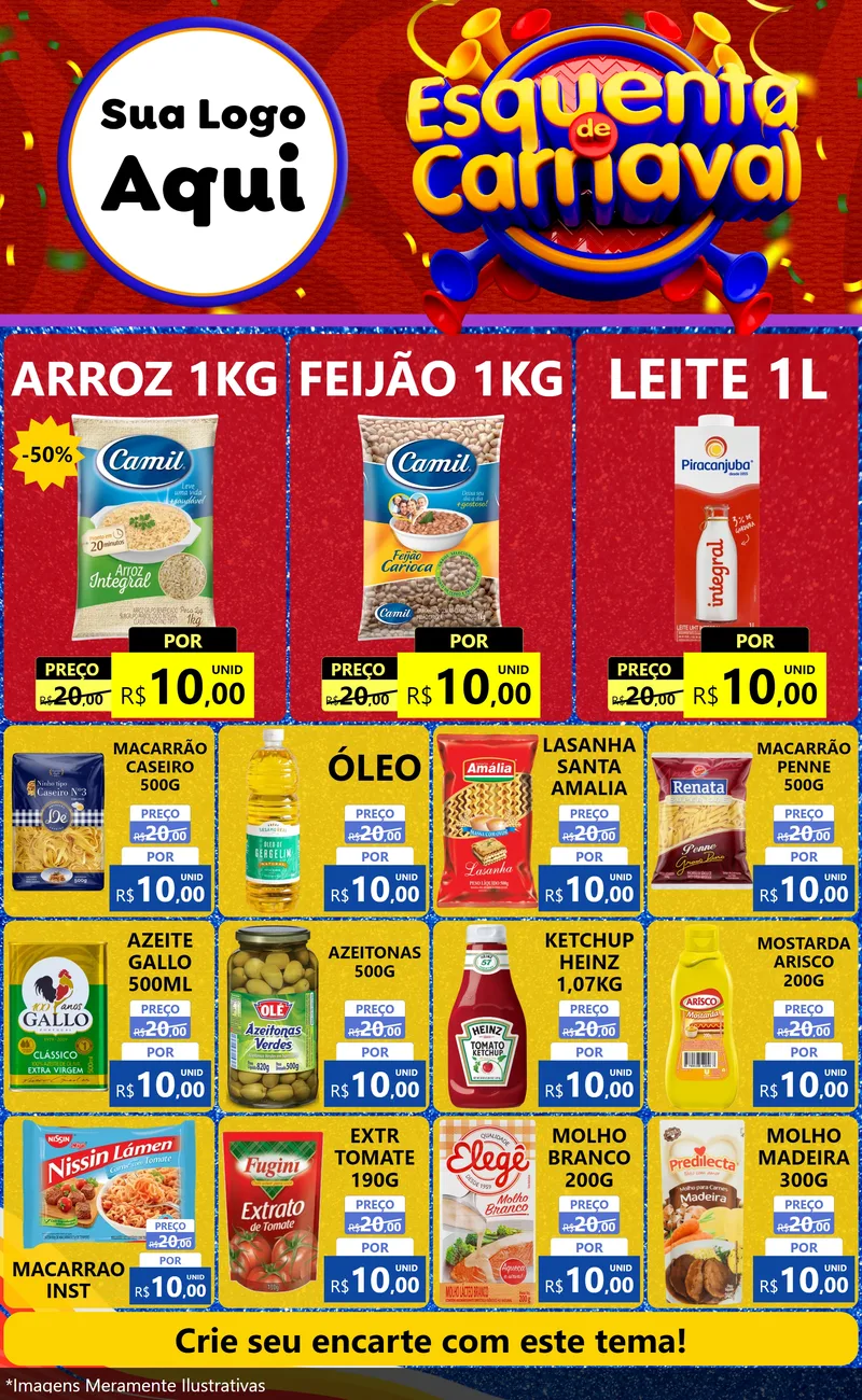 Modelo de Encarte para Encarte Grande com o tema Esquenta de Carnaval para Supermercado