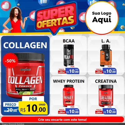 Modelo de Rede Social para Feed Facebook com o tema Super Ofertas para Suplementos alimentares