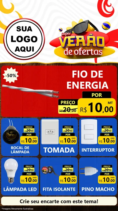 Modelo de Rede Social para Stories com o tema Super Verão de Ofertas para Materiais Elétricos