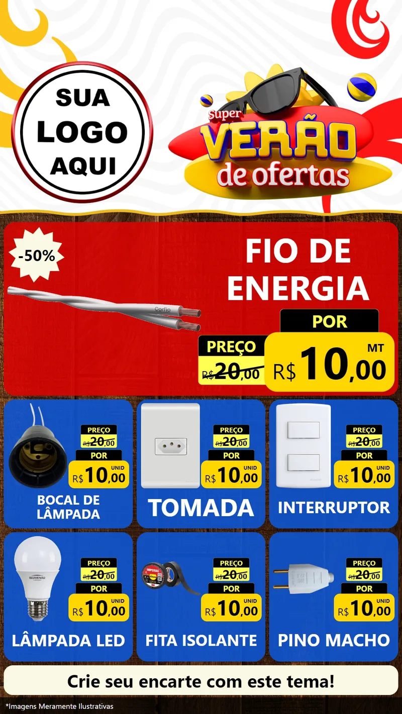Modelo de Rede Social para Stories com o tema Super Verão de Ofertas para Materiais Elétricos