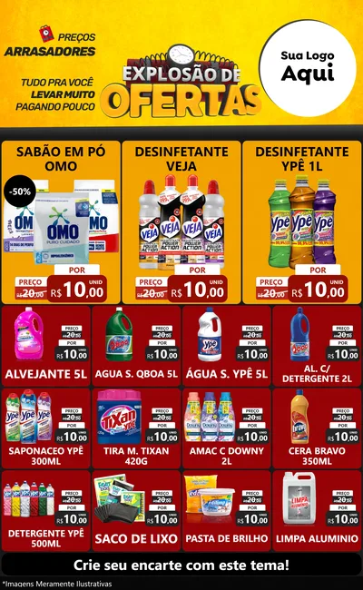 Modelo de Encarte para Encarte Grande com o tema Explosão de Ofertas para Produtos de Limpeza