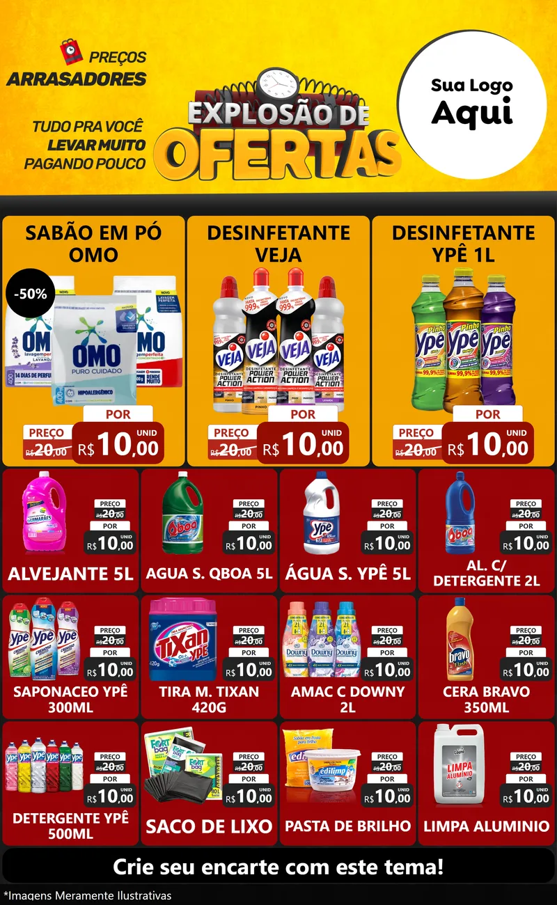 Modelo de Encarte para Encarte Grande com o tema Explosão de Ofertas para Produtos de Limpeza