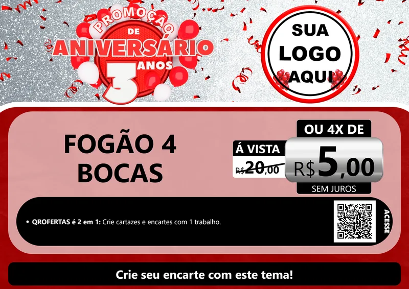Modelo de Cartaz para Cartaz A4 Horizontal com o tema Promoção de Aniversário - 3 Anos para Móveis e Eletro