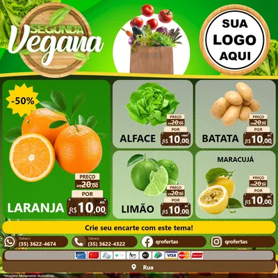 Modelo de Rede Social para Feed Facebook com o tema Segunda Vegana para Hortifrúti