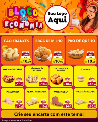 Modelo de Rede Social para Feed Instagram com o tema Bloco da Economia para Padaria